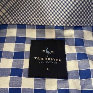 Tailorbyrd Men's Blue and White Plaid Shirt